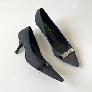 Nine West Pointed Toe Pumps, Grey Black Business Core Heels, Size 6
